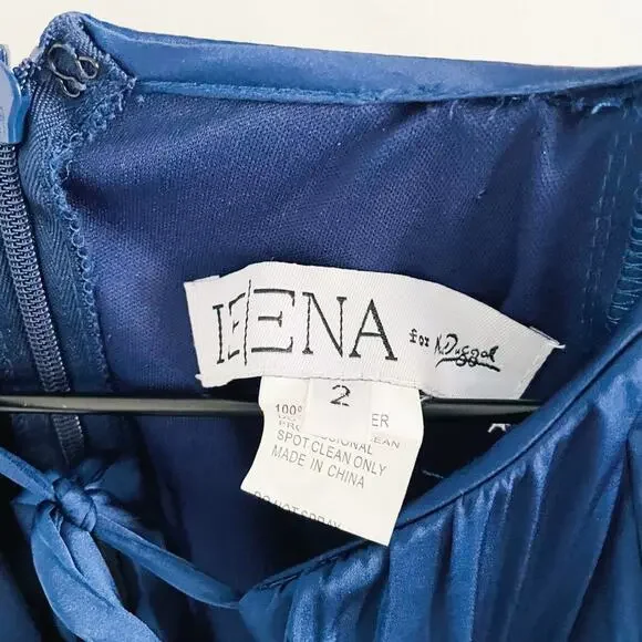 NWT Mac Duggal Blue Plunge Neck Long Sleeve Satin Sheath Gown 2 - Picture 7 of 8